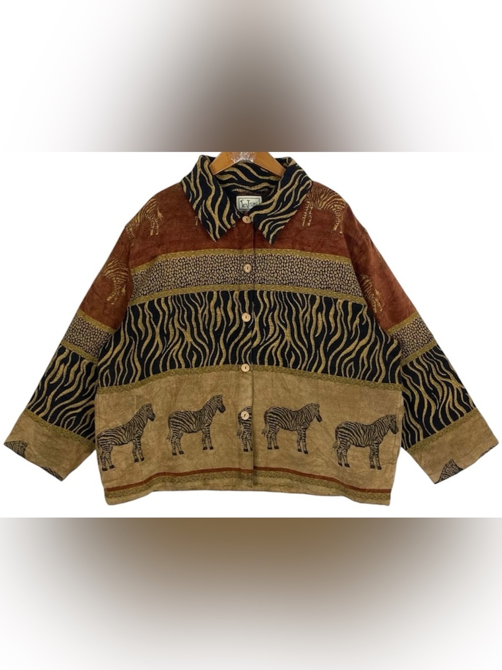 breckenridge Vintage Zebra Jacket Brown and Olive Textured Knit Top Sz XLarge A